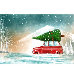 Elegant Winter Landscape With Car In Snowy