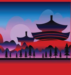 Minimalist Asian Temples Landscape Background