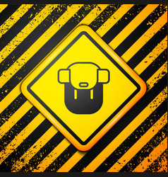 Black Hiking Backpack Icon Isolated On Yellow