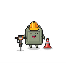 Road Worker Mascot Of School Bag Holding Drill