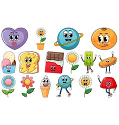 Set Of Objects And Foods Cartoon Characters