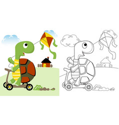 Turtle Playing Kite Cartoon Coloring Page Or Book