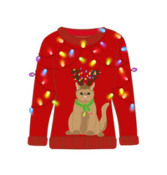 Ugly Christmas Party Sweater With Funny Cat Print