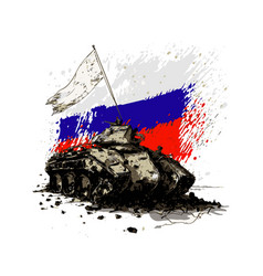 A Destroyed Russian Tank With Flag