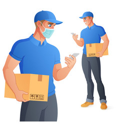 Courier Delivery Service Man In Face Mask Holding