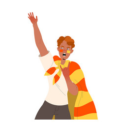 Man Fan Character In Red Orange Cape Cheering