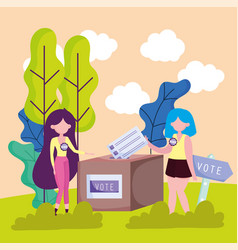 Women Voting With Vote Box