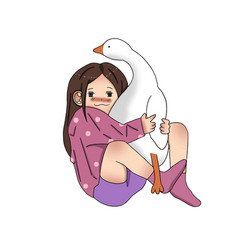 An Anime-styled Girl Hugging Her Pet Goose