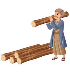 Ancient Old Man Carrying Wood Log A Cartoon