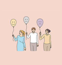 Diverse People Hold Balloons With Emotions