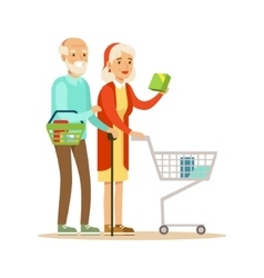 Old Couple With Cart Shopping In Department Store