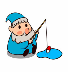 Cute Garden Gnome Fishing With Rod