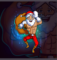 Santa With The Sack Is Waving Stick Esport Mascot