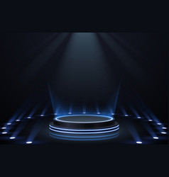 Abstract Black Podium With Blue Light Effects