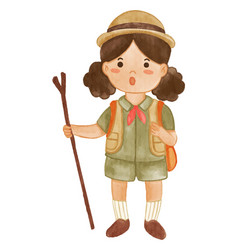 Girl Scout With Hiking Suit Hold Scout Stave