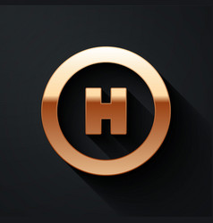 Gold Helicopter Landing Pad Icon Isolated On Black