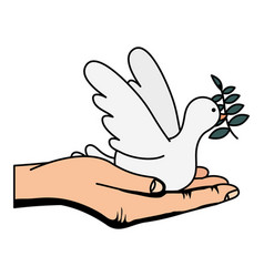 Hand Lifting Dove Flying With Olive Branch