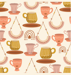 Boho Pottery Home Decor Seamless Pattern