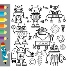 Coloring Book Of Hand Drawn Robots Cartoon