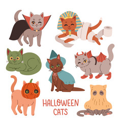 Group Of Cats In Halloween Costumes Set