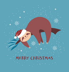 Christmas Card With Cute Sloth In Santa Hat