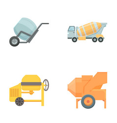 Concrete Mixer Icons Set Cartoon Machinery