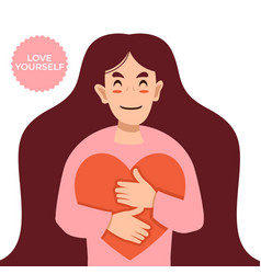 Woman Hugging Hearts Love Yourself