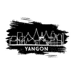 Yangon Myanmar City Skyline Silhouette Hand Drawn