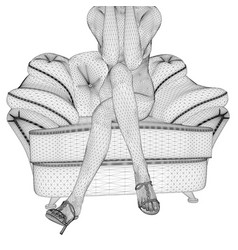 Wireframe Naked Girl With Crossed Legs Sits