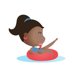 Black Skinned Woman On A Pink Swimming Ring