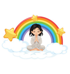 Calm Praying Girl On Rainbow Sky