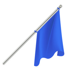 Realistic Blue Flag On Metal Pole Hanging Fabric