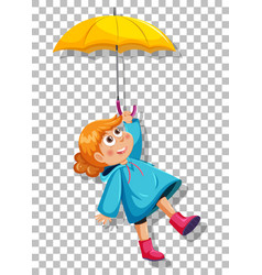 A Girl In Blue Raincoat With Umbrell Grid