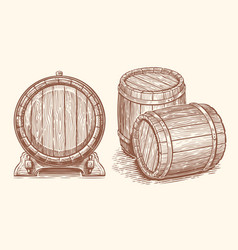 Oak Barrel Hand Drawn Wooden Cask