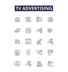 Tv Advertising Line Icons And Signs