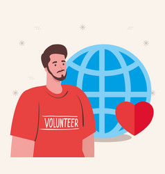 Volunteer Man Using Red Shirt With Sphere