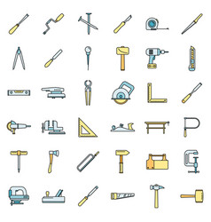 Work Carpenter Tools Icons Set Color Line