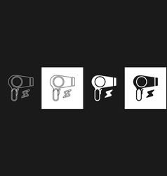 Set Hair Dryer Icon Isolated On Black And White