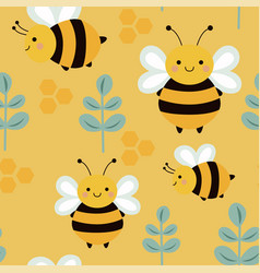 Cute Bee And Honey Cartoon Seamless Pattern