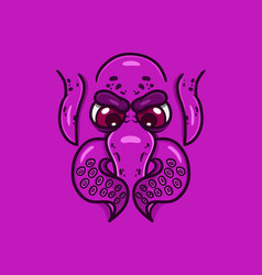 Cute Cartoon Purple Octopus Face With Angry