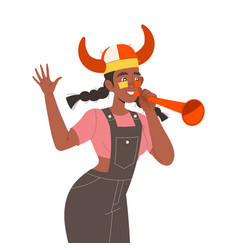 Woman Fan Character In Horn Hat With Trumpet