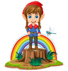 Dwarf Cartoon Standing On Three Stump In Fantasy