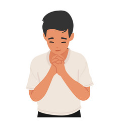 Young Child Boy Praying Eyes Closed And Hands