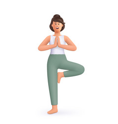 Young Smiling Woman Doing Yoga Tree Pose