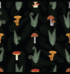 Seamless Pattern Mushrooms And Fern Fungi