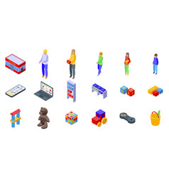 Toy Store Icons Set Isometric Building