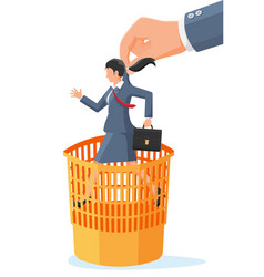 Big Hand Throwing Businesswoman Into Trash Can