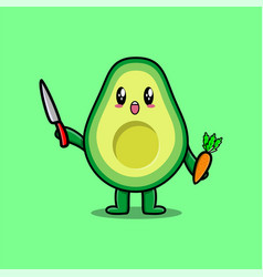 Cute Cartoon Avocado Holding Knife And Carrot