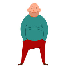 A Fat Bald Man With His Hands In Pockets