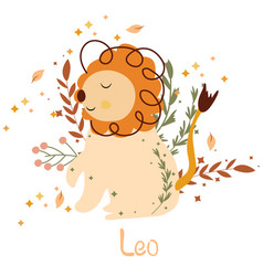 Leo Zodiac Sign With Colorful Leaves And Stars